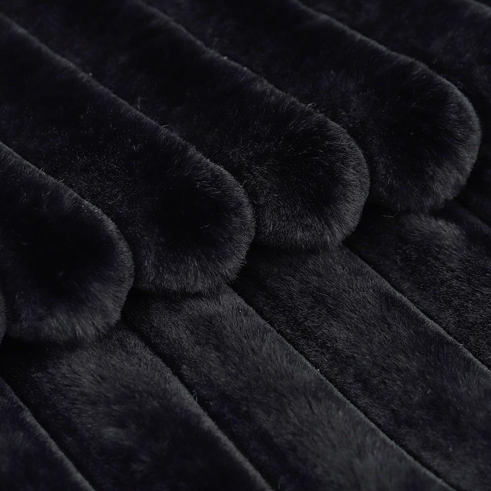 MADIZZ Set of 2 Faux Wool Plush Decorative Throw Pillow Covers 16x16 Inch Black Fluffy Striped Soft Decorative Cushion Cover for Sofa Bedroom Pillow Shell