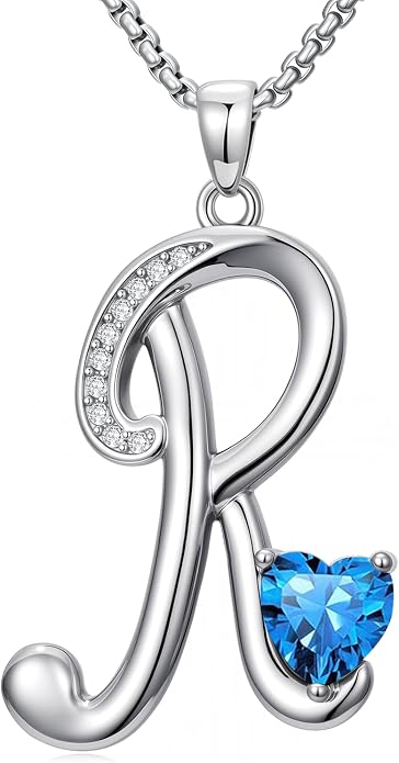 Birthday Gifts for Women Alphabet A to Z Initial Birthstone Pendant Necklaces for Women - 18k White Gold Plated Personalized Name Jewelry Anniversary Graduation Gifts for Wife Her Daughter Girlfriend(with Gift Box)