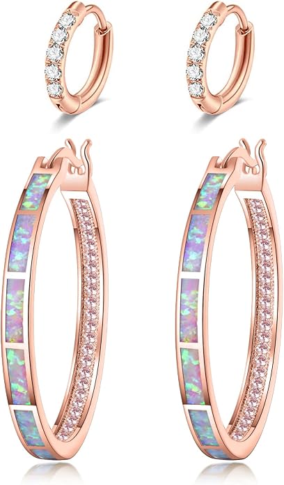 CiNily Opal Hoop Earrings,Women Jewelry Rhodium Plated/Rose Gold or Yellow Gold Plated Gemstone Big Hoop Earrings 32mm