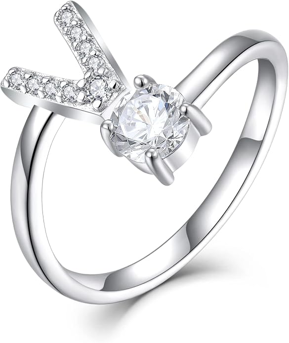 STARCHENIE Adjustable Initial Ring for Women 925 Sterling Silver Letters A-Z 26 Alphabet Rings Size 7