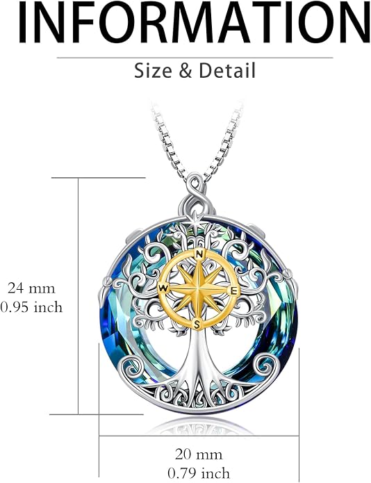 TOUPOP Tree of Life Necklace 925 Sterling Silver Celtic Knot Tree Pendant Jewelry with Blue Crystal Christmas Gifts for Women