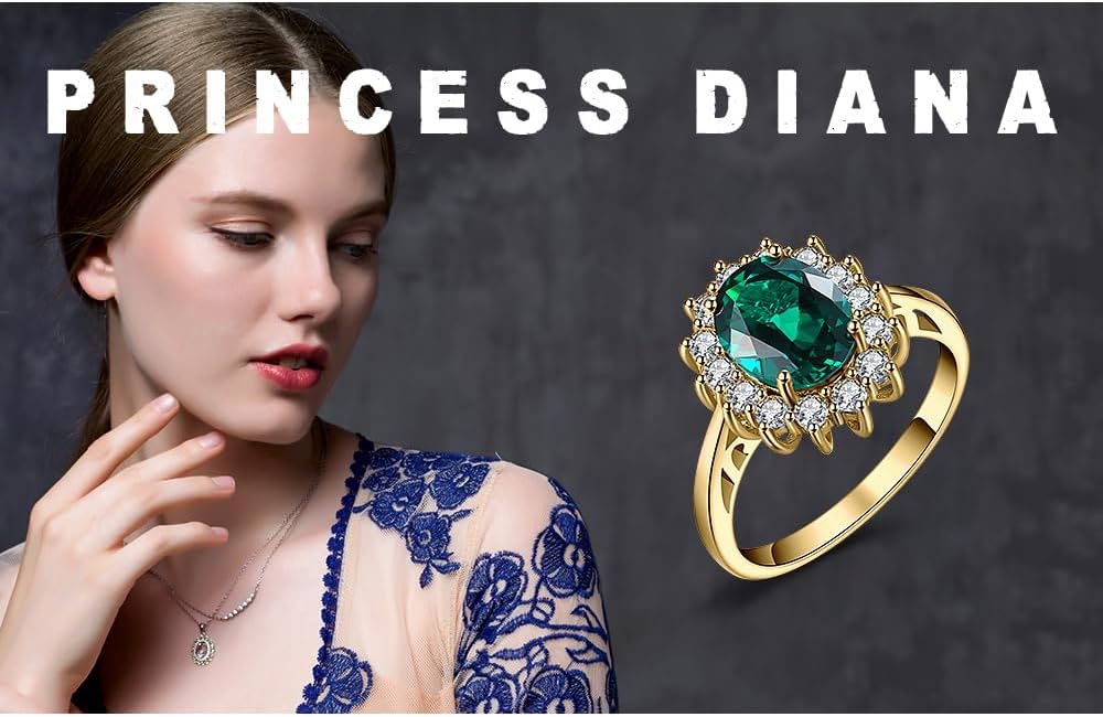 JewelryPalace Princess Diana Kate Middleton Class Gemstone Birthstone Sapphire Halo Engagement Rings for Women, Anniversary 14K White Yellow Rose Gold Plated 925 Sterling Silver Promise Rings for Her