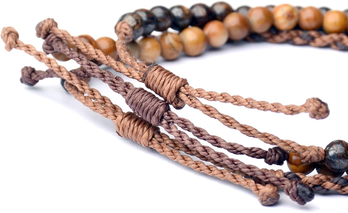 Mezcla Vida 3 Pcs Handmade Natural Gemstone Beaded Bracelet, Adjustable Waterproof Rope Bracelet Set, Valentines Day Birthday Gifts for Boyfriend Husband Him