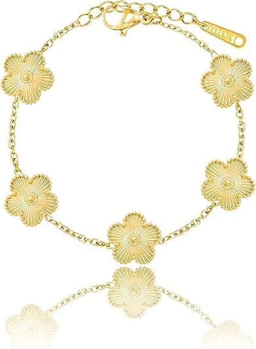 18K gold-plated mother of pearl enamel, adjustable clover lucky bracelet for women/New Year gift/Valentine's Day gift