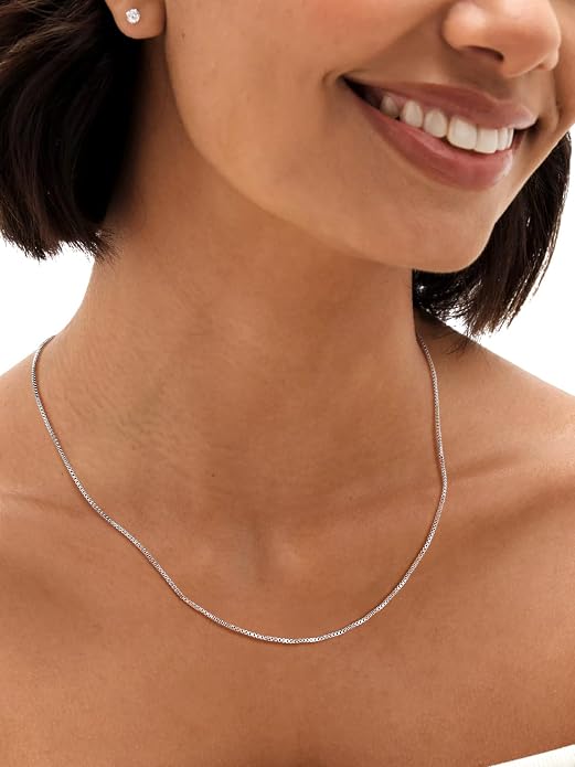 SILVERCUTE 925 Sterling Silver Necklace for Women,1mm/1.3mm/1.5mm/1.6mm Thin Silver Cable Chain/Box Chain/Rope Chain Necklace with Extension Chain,18/20/22/24/26/28/30 Inch