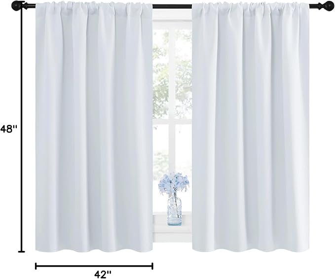 NICETOWN Greyish White Window Curtain Panels - Thermal Insulated Rod Pocket Room Darkening Curtain Sets for Bedroom (Platinum - Greyish White, 2 Panels, 42 by 48)