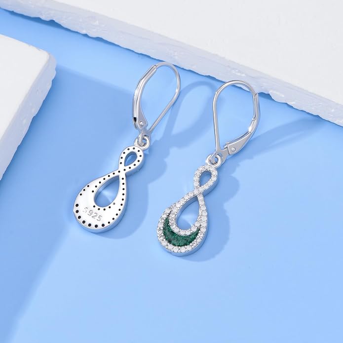 PROESS Moonstone Turquoise Malachite Dangle/Hoop Earrings 925 Sterling Silver Infinity/Wave/Celtic Knot/Clover Filigree Teardrop Earrings Jewelry Presents for Women