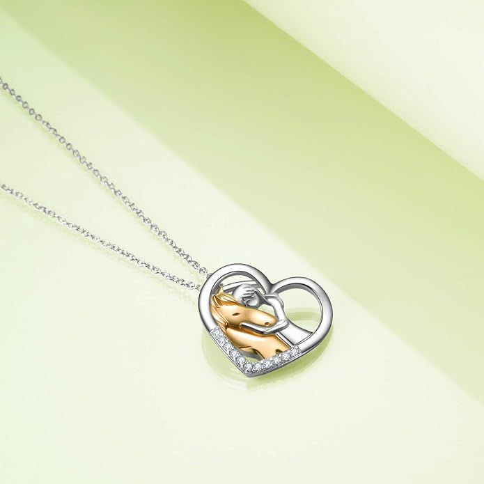 YFN Horse Pendant Necklace Jewelry 925 Sterling Silver Women Embrace Horse Gift For Women