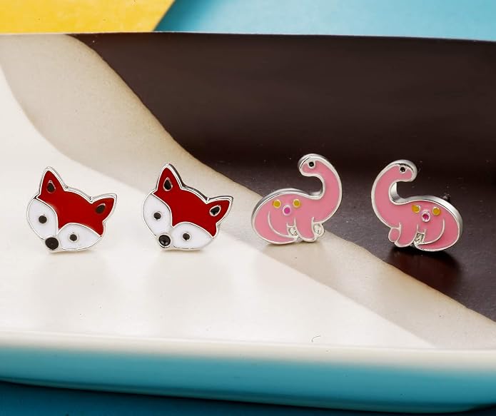 33 Pairs Stainless Steel Cartoon Earrings for Girls - Hypoallergenic Colorful Stud Earing Set, Mix & Match Cute Earring for Teens, Kids, Doll Dressup Accessories
