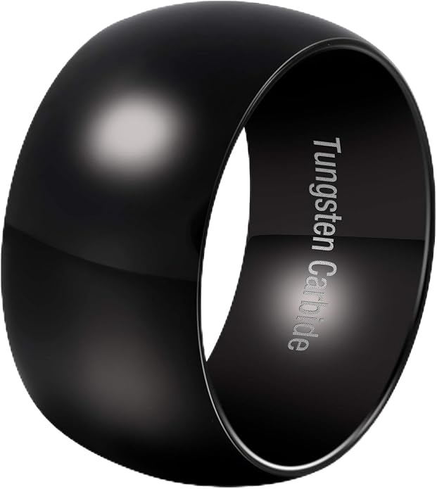 Fashion Month Mens 12mm Classic Black Tungsten Carbide Ring Wedding Engagement Domed High Polished Wide Smooth Band