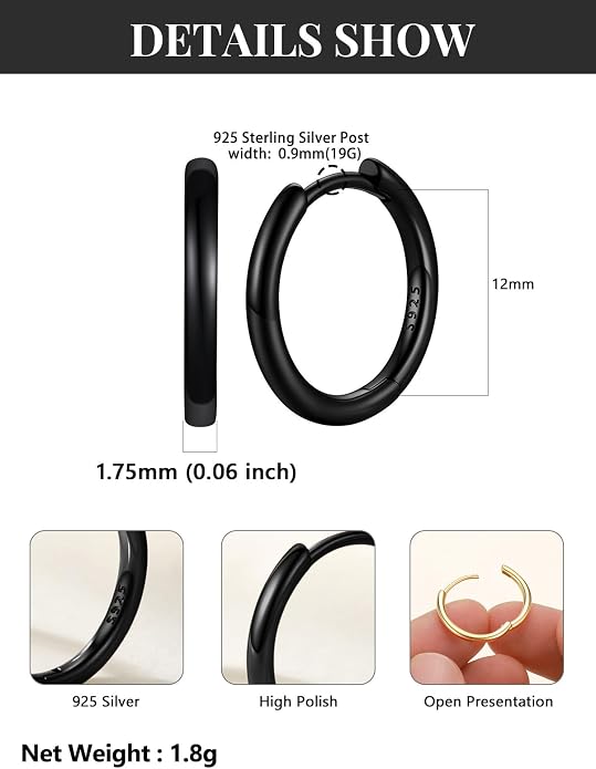 Silvora 14K Gold Plated Huggie Hoop Earrings for Women, Small Sterling Silver Hoops, Hypoallergenic Cartilage Earrings for Sensitive Ears 8/10/12/14/16/18/20MM