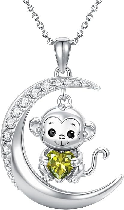 PROESS Animal Birthstone Necklace 925 Sterling Silver Otter/Axolotl/Hippo/Elephant/Dachshund/Monkey/Red Panda Pendant Necklace Animal Birthstone Jewelry Gifts for Women
