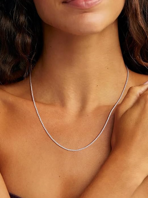 SILVERCUTE 925 Sterling Silver Necklace for Women,1mm/1.3mm/1.5mm/1.6mm Thin Silver Cable Chain/Box Chain/Rope Chain Necklace with Extension Chain,18/20/22/24/26/28/30 Inch
