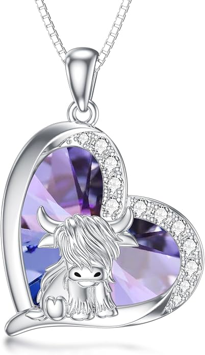 Highland Cow Gifts for Women 925 Sterling Silver Highland Cow Birthstone Necklace Fluffy Cow Jewelry Gifts Birthday Christmas