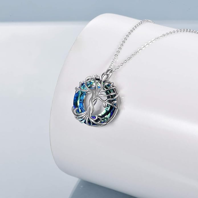 TOUPOP Tree of Life Necklace Gifts for Women 925 Sterling Silver Family Tree Pendant with Crystal Birthday Irish Jewelry Gifts for Women Her Wife Mom