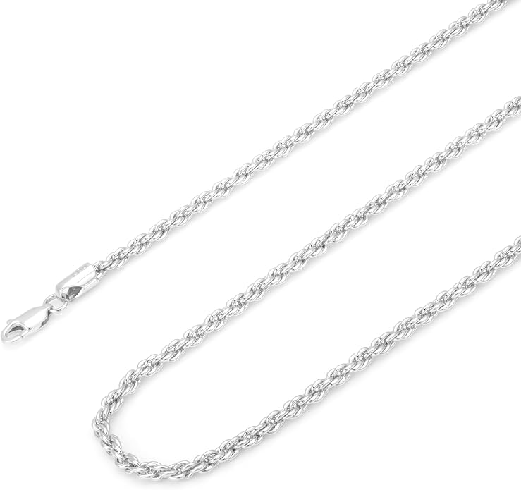 nometo Solid 925 Sterling Silver Box Chain Rope Chain Lobster Clasp Silver Chain for Men Silver Necklace Chain for Women 16/14/20/22/24/26/30 Inches