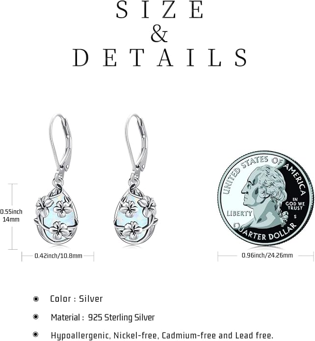 Flower Earrings 925 Sterling Silver Flower Teardrop Leverback Dangle Earrings Jewelry Gifts for Women Girls
