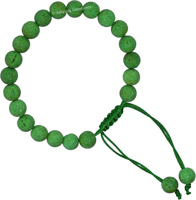 Amazing Gemstone Green Lava Bracelet, Gifts for Men & Women - Protection Healing Crystal Bracelet - 8mm Gemstone Beaded Adjustable Bracelet, Pulseras para Hombres Mujer Stocking Stuffers