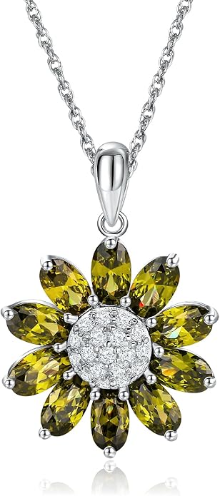 Dainty Sunflower Necklace 925 Sterling Silver Flower Pendant Necklaces for Women Birthstone Anniversary Jewelry