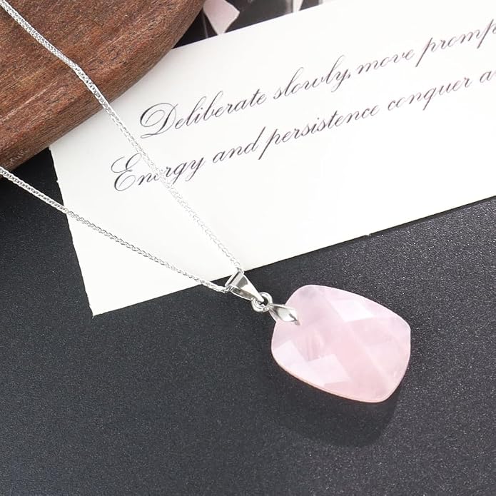 iSTONE 925 Sterling Silver Natural Crytral for Womens Pendant Necklace, Gemstone Birthstone with 17.8" Silver Chain Ladies
