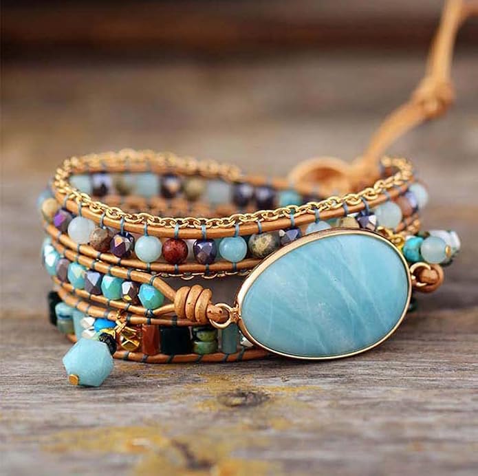 Women Wrap Bracelet Boho Natural Jasper Crystal Stone Beads Strand Bracelets