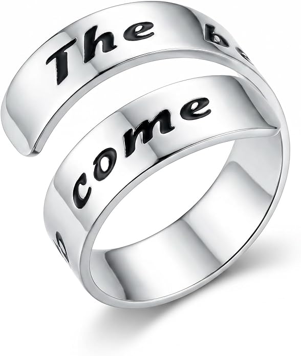 Inspirational Motivational Adjustable Ring Personalized Stainless Steel Spiral Wrap Twist Rings Encouragement Statement Graduation Jewelry Birthday Gifts for Women Teengirls.