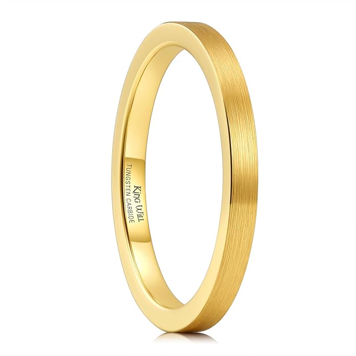 King Will Basic Gold/Rose Gold/Brown Plated Tungsten Wedding Band for Men/Women, 2mm/4mm/6mm/8mm/10mm/12mm Width Band Rings, Pipe Cut Matte Brushed Finish Cigar Band Ring Comfort Fit