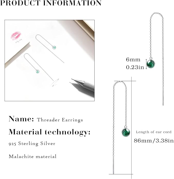 Woman Tassel Earrings Sterling Silver Gemstone Drop Earrings Long Chain Ear Line