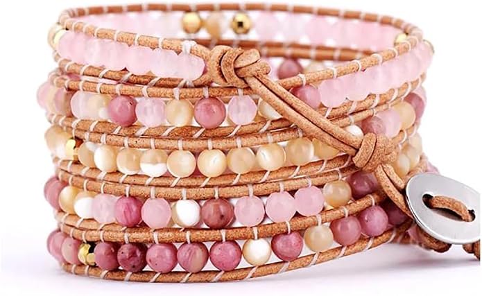 Boho Wrap Bead Bracelet for Women - Handmade Adjustable Natural Stone Beaded Bracelets Yoga Healing Bracelet Bangle Hippie Jewelry