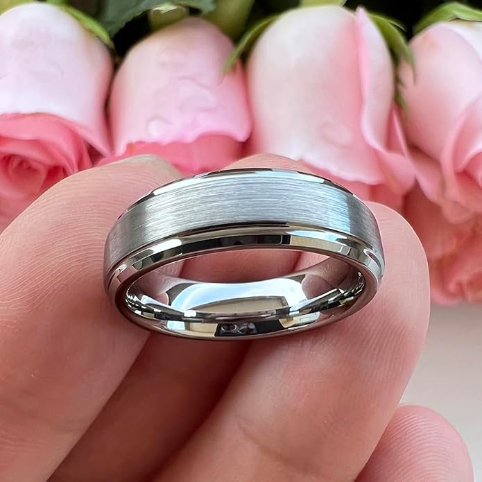 TUTISS 6mm 8mm Tungsten Rings for Men Women Fashion Engagement Wedding Bands Brushed Finish Stepped Beveled Edges Comfort Fit