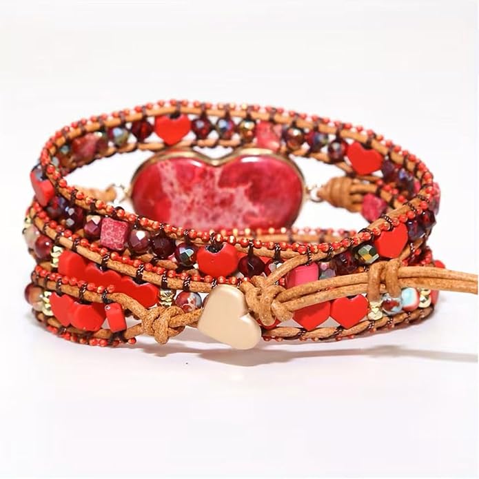 Women Wrap Bracelet Boho Natural Jasper Crystal Stone Beads Strand Bracelets