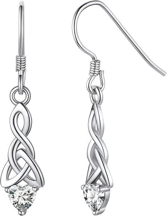 ChicSilver Sparkling Heart Birthstone 925 Sterling Silver Celtic Knot Dangle Hook Earrings (with Gift Box)