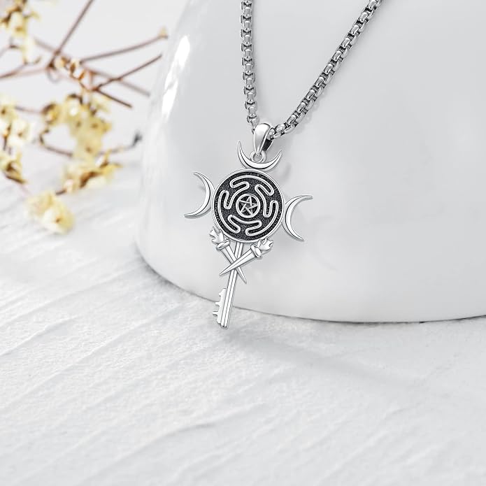 Pentagram/Celtic Knot/Witches Knot/Santa Muerte/Triple Moon Goddess/Baphomet/Hecate Necklace Sterling Silver Magic Wiccan Amulet Pagan Jewelry for Women Men