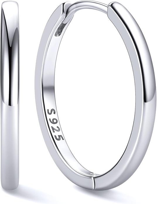 ChicSilver 925 Sterling Silver Huggie Hoop Earrings Small Hoop Earrings for Women Hypoallergenic Silver Huggie Earring Cartilage Earrings for Women (6/8/10/12/14/16/18/20MM)