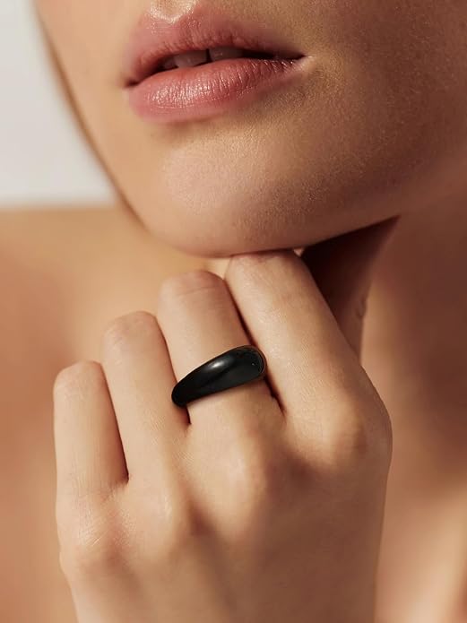 U7 Chunky Gold Dome Rings for Women, Stainless Steel/18KGold Plated/Black Statement Ring Non Tarnish Women Rings, Size 7-12