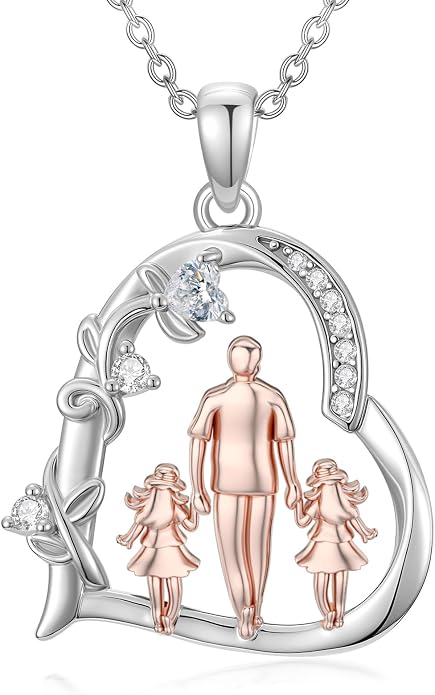 PROESS S925 Sterling Silver Daughter Heart Pendant Necklace from Dad Mom I Love You Forever Jewelry