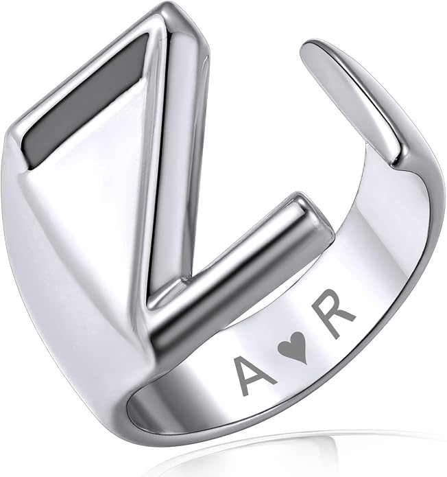 KeyStyle Bold Initial Letter Rings Adjustable, GoldChic Jewelry Women Gold Statement Ring Personalized Engraved Women’s Open Signet Ring for Party (Gold, White Gold, Black)