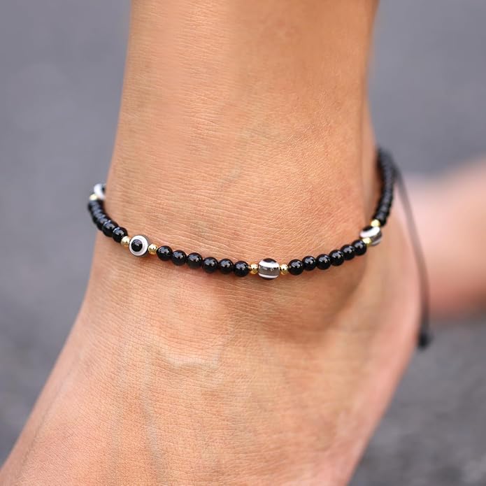 4mm Agate Beaded Anklet Evil Eye Protection Beach Foot Jewelry