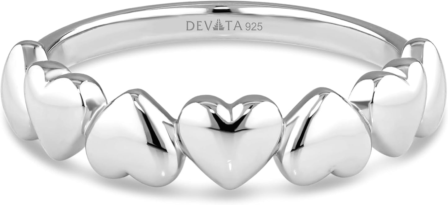 DEVATA Gold or Rhodium Plated Sterling Silver 925 – Eternity, Band Ring for Women – Heart, Knot, Clover, Infinity, Mariner, Cable, Curb, Cuban, Figaro, Daisy, Rope, Ribbed, Dome