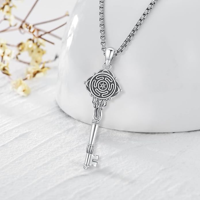 Pentagram Necklace Sterling Silver Triple Moon Goddess/Celtic Knot Witches Knot/Ankh/Sun and Moon/Hecate/Lilith/Santa Muerte/Tetragrammaton Pendant Necklace Pagan Wiccan Magic Egyptian Amulet Jewelry for Women Men
