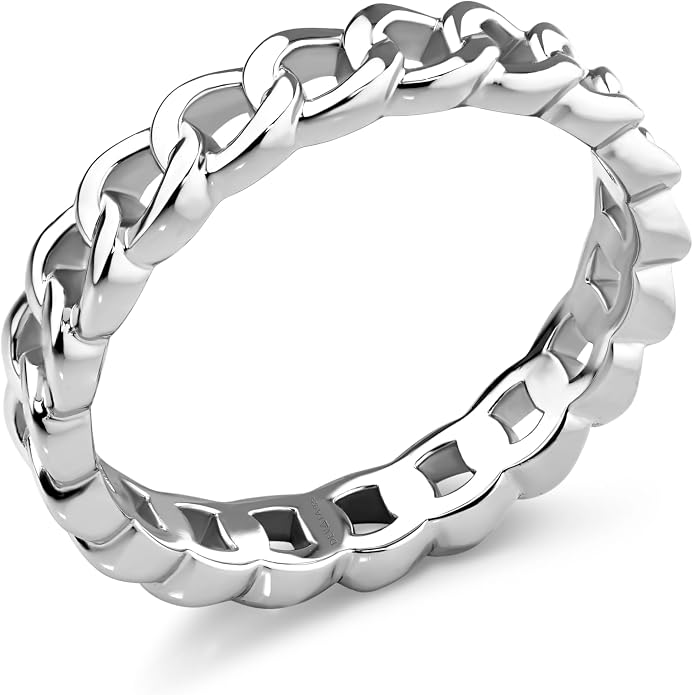 DEVATA Gold or Rhodium Plated Sterling Silver 925 – Eternity, Band Ring for Women – Heart, Knot, Clover, Infinity, Mariner, Cable, Curb, Cuban, Figaro, Daisy, Rope, Ribbed, Dome