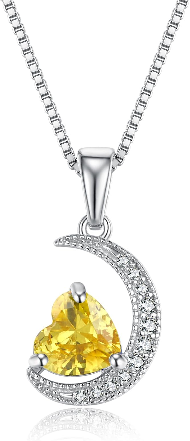 new spring White Gold Moon Pendant Sterling Silver Heart Shaped Moon Pendant Necklace for Women Jewelry Gifts for Mother's Day,Birthday and Anniversary Festivals
