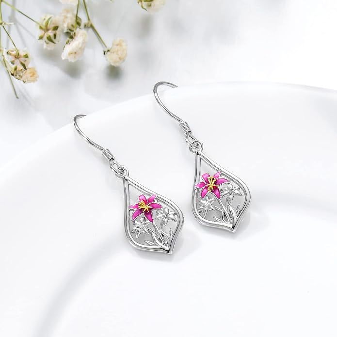 WINNICACA Sterling Silver Dangle Drop Earrings for Women Mom Flower Leverback Earrings Jewelry Christmas Anniversary Birthday Gifts