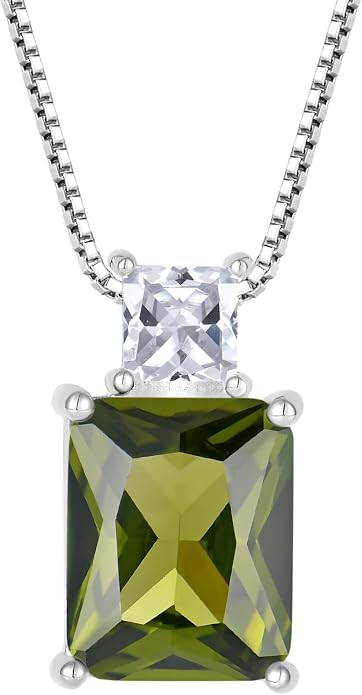 STARCHENIE Princess/Emerald Cut Birthstone Pendant Necklace for Women 925 Sterling Silver Birthday Anniversary Jewelry Gifts