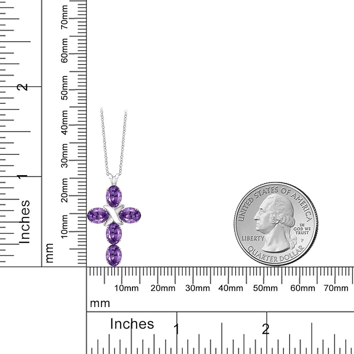 Gem Stone King Cross Pendant Necklace for Women | 925 Sterling Silver | 6X4MM Gemstone Birthstone | Jesus Christian Religious Crucifix Jewelry Gifts | 18 Inch Chain