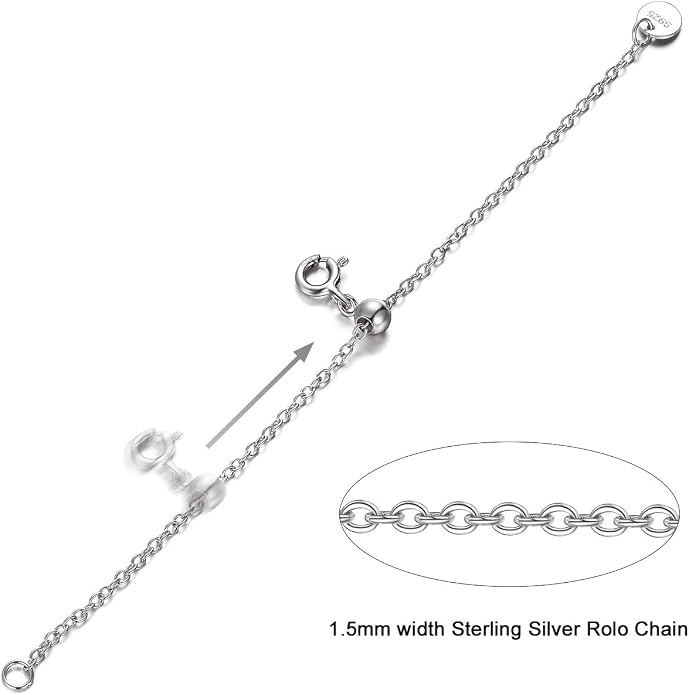 1pc 925 Sterling Silver 1.5mm Necklace Extender Chain 4inch Bracelet Anklet Single Bead Extension Adjustable Length