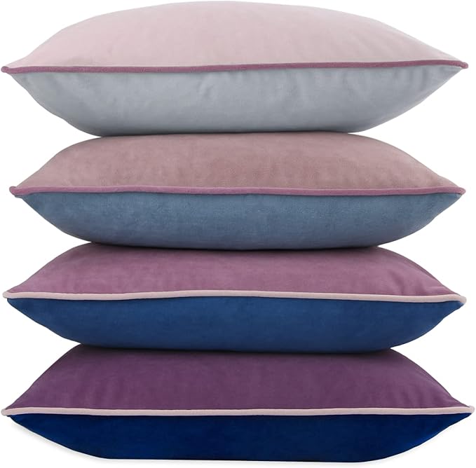 8-Colors Velvet Throw Pillow Covers 20x20 Inch Set of 4 Decorative Blue Purple Pillowcases Modern Double-Colored Cushion Covers for Sofa Couch