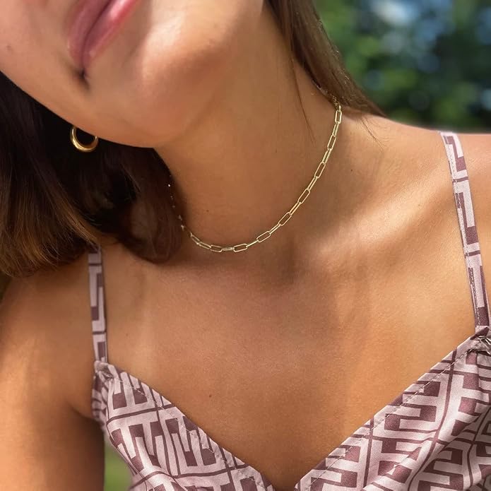 Natural Freshwater Baroque Pearl Necklace 14K Gold Plated Dainty Choker Necklace for Women Girls Snake Chain/Cuban Link/Paperclip/Ball Beaded Chain/Tennis Chain Fashion Jewelry for Gift