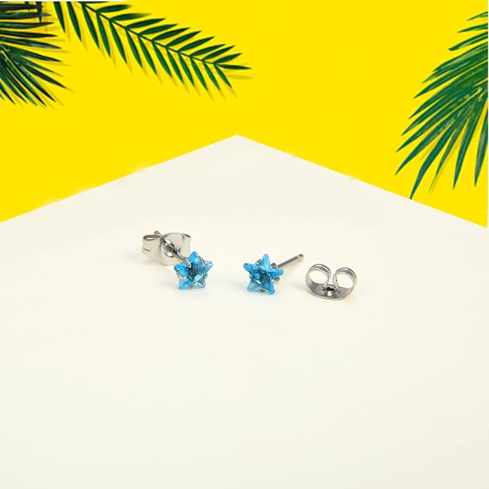 12 Pairs Surgical Stainless Steel Stud Earring Round Heart Star Square Cubic Zirconia Birthstone Stud Earrings Set for Women
