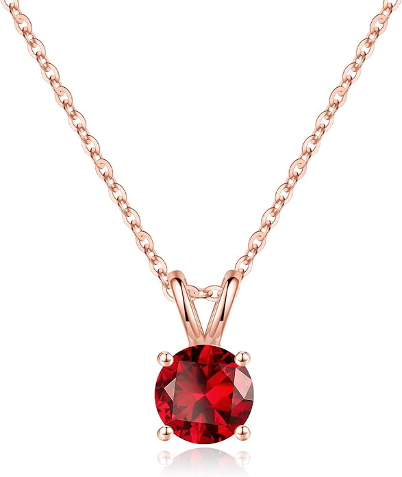 SMILEST Birthstone Necklaces for Women Mom Wife, 1ct Sparkle Round Cut Birthstone Pendant 925 Sterling Silver Necklace Anniversary Birthday Gifts for Women Mom Wife Friend